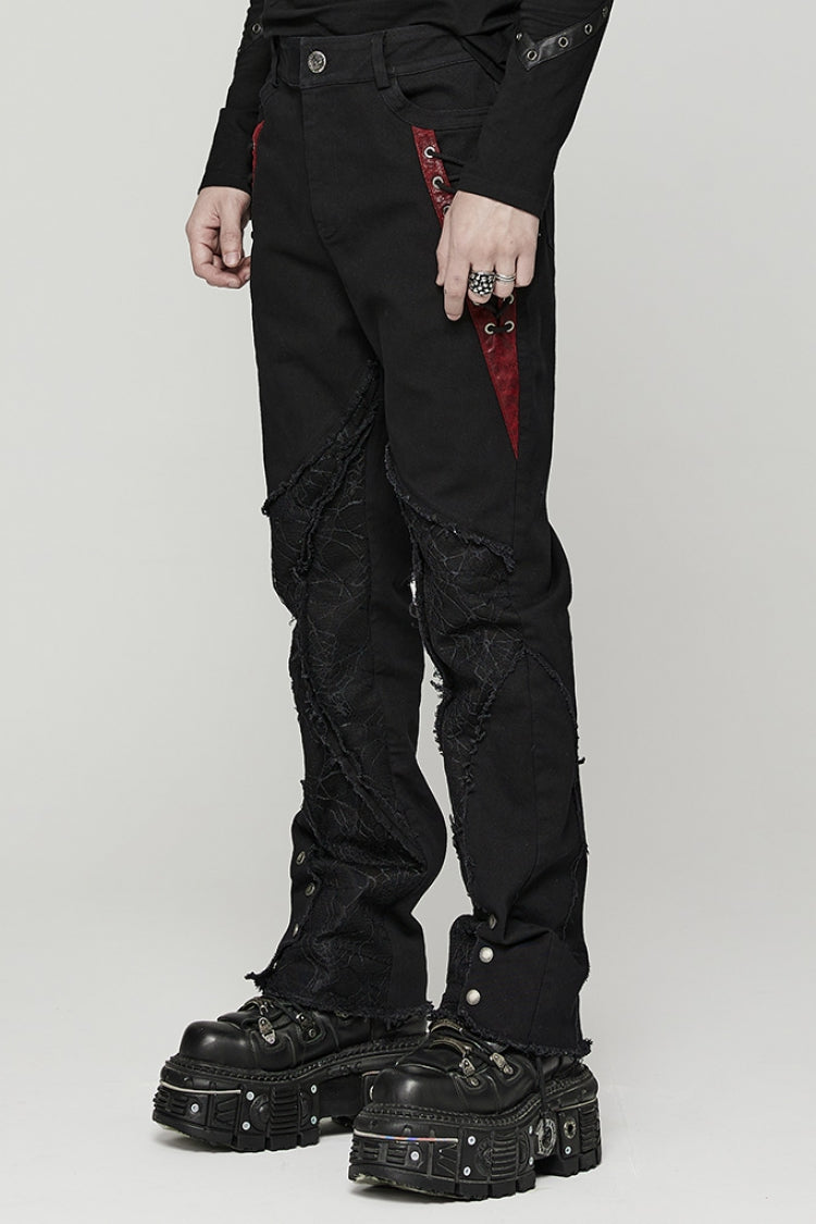 Black Stitching Spider Mesh Ripped Men's Punk Pants - Product - 2