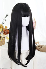 Natural Black Wispy Bangs Long Straight Sweet Daily Lolita Wig - Product - 3
