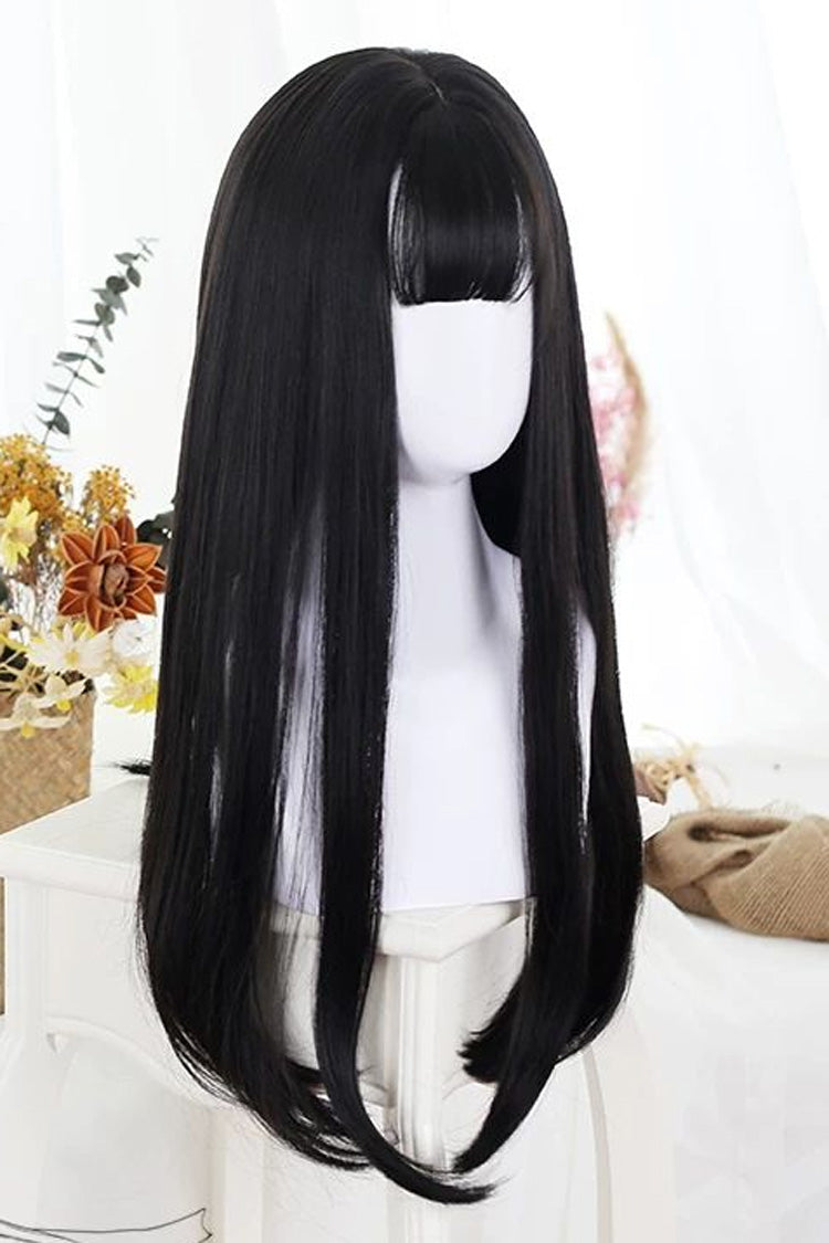 Natural Black Wispy Bangs Long Straight Sweet Daily Lolita Wig - Product - 3