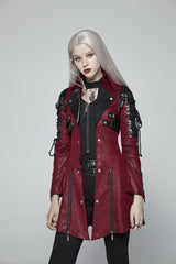 Red Metal Buckle Decoration Zipper Womens Steampunk Windbreaker Coat - Product - 6