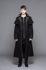 Black Fake Two Pieces High Collar Woollen Mens Gothic Long Coat - Product - 2