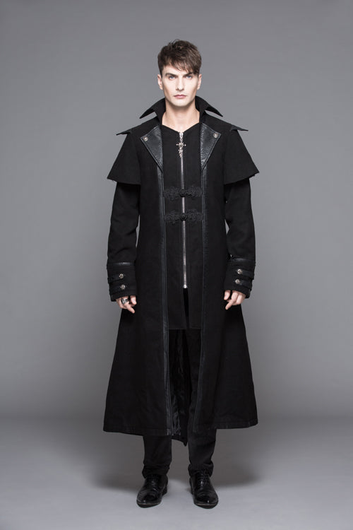 Black Fake Two Pieces High Collar Woollen Mens Gothic Long Coat - Product - 2