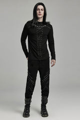 Black Long Sleeves Stitching Lace-Up Ripped Men's Punk Blouse - Product - 4