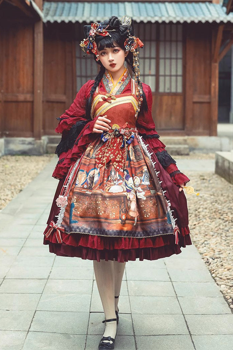 Multi-Color Nightmare Print Japanese Ruffle Bowknot Sweet Lolita Jsk Dress - Multi-Color - 1