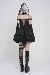 Black Off Shoulder Lace-Up Irregular Chain-Decorated Women's Punk Vest - Product - 2