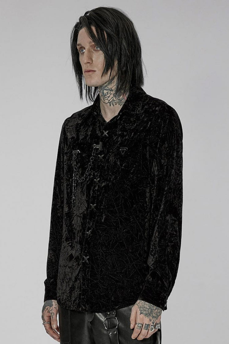 Men's Stand Collar Long Sleeves Metal Buckle Detachable Chain Steampunk Blouse 2 Colors - Product - 2