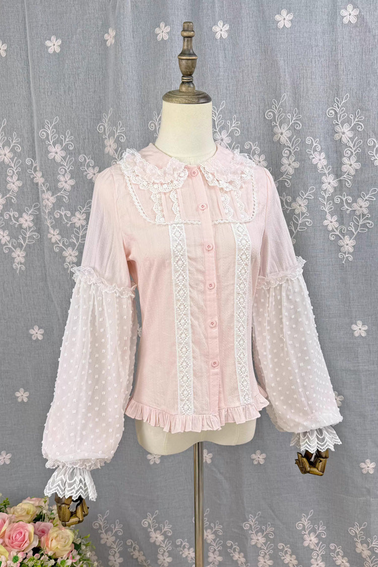 [Candy Stick] Doll Collar Long Lantern Sleeves Ruffled Lace Sweet Elegant Lolita Blouse 4 Colors - Product - 6
