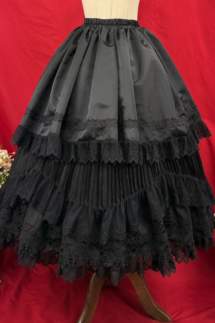 Black [Immortality Taboo] Multi-Layered Ruffled Open-Front Lace Elegant Gorgeous Gothic Lolita Skirt - Product - 11