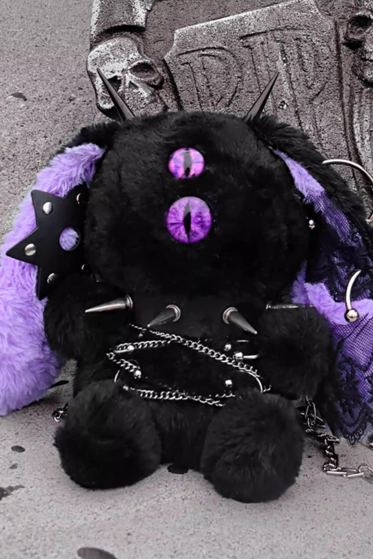 Black/Purple [Demon Bunny One-Eyed Doll] Chain-Decorated Gothic Lolita Crossbody Bag - Product - 5