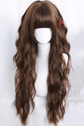 Sakuraki Warm Brown Beach Waves Blunt Bangs Sweet Lolita Long Wig front view