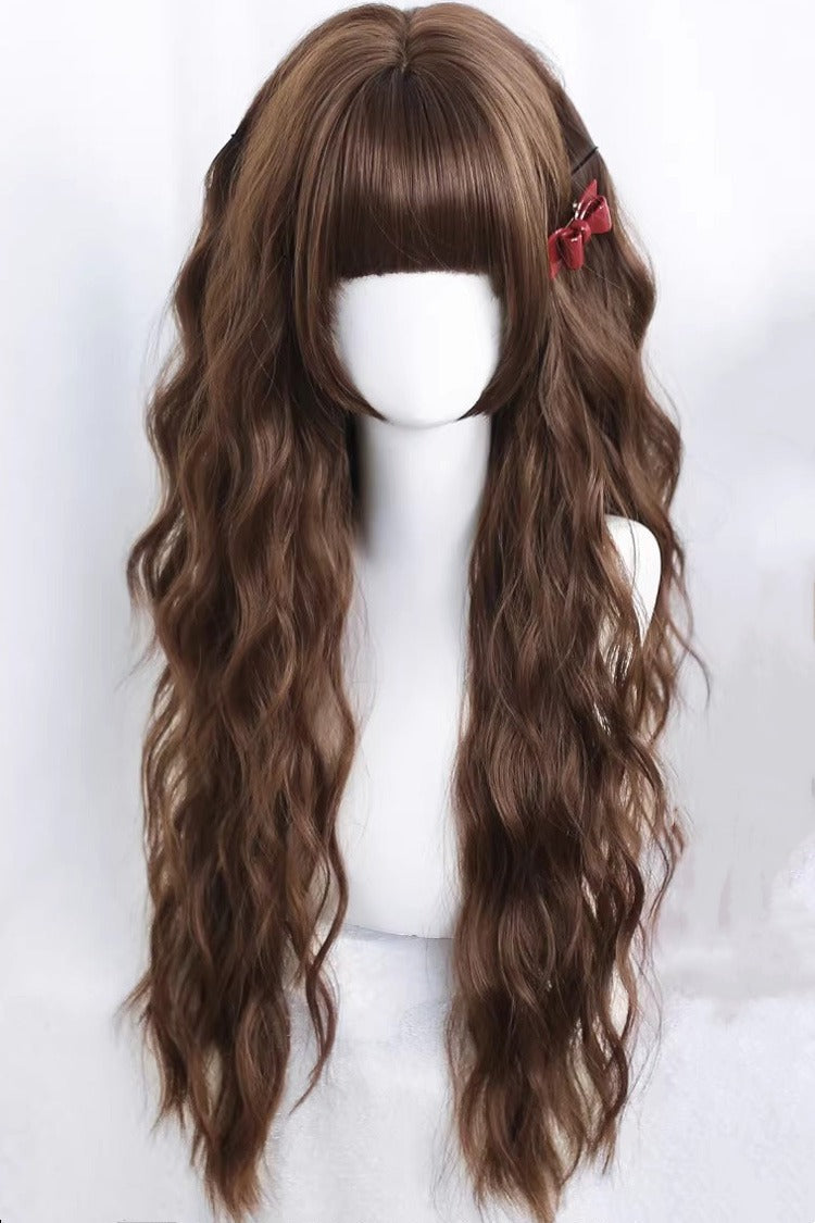 Sakuraki Warm Brown Beach Waves Blunt Bangs Sweet Lolita Long Wig - Sakuraki-Warm-Brown - 1