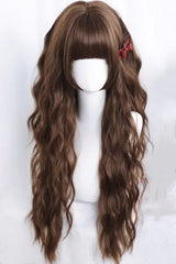Sakuraki Warm Brown Beach Waves Blunt Bangs Sweet Lolita Long Wig - Sakuraki-Warm-Brown - 1