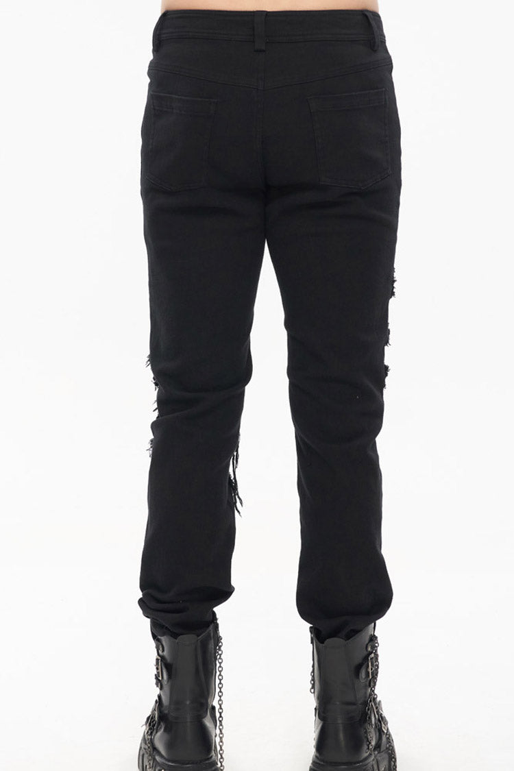 Black Punk Twill Ripped Leg-Bone Bleed Print Men's Pants - Product - 8
