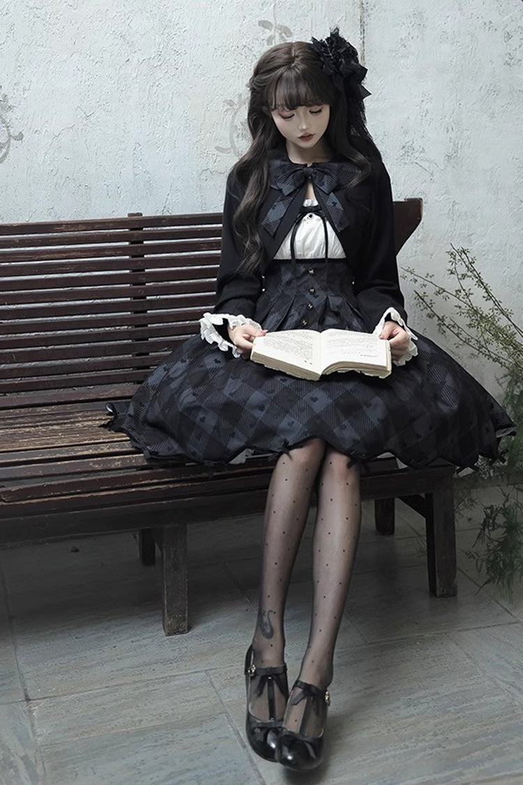 Black Swan Short Sleeves Plaid Print Sweet Elegant Princess Short Version (Dress Only) detail view 2