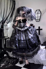 Grey/Blue [Mist-shrouded Vineyard] Sleeveless Ruffle Bowknot Lace-Up Sweet Lolita Jsk Skirt Dress Set - Product - 3
