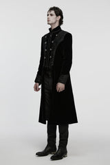 Black Stand Collar Long Sleeves Floral Jacquard Bouble-breasted Zipper Men's Gothic Coat - Product - 2