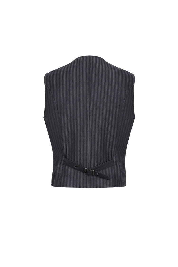 Black Striped V Collar Stitching Slim Men's Gothic Vest - Product - 6