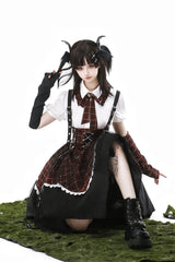 Black/Red [Soul Mantra] Plaid Print Irregular Sweet Lolita Strap Dress - Product - 12