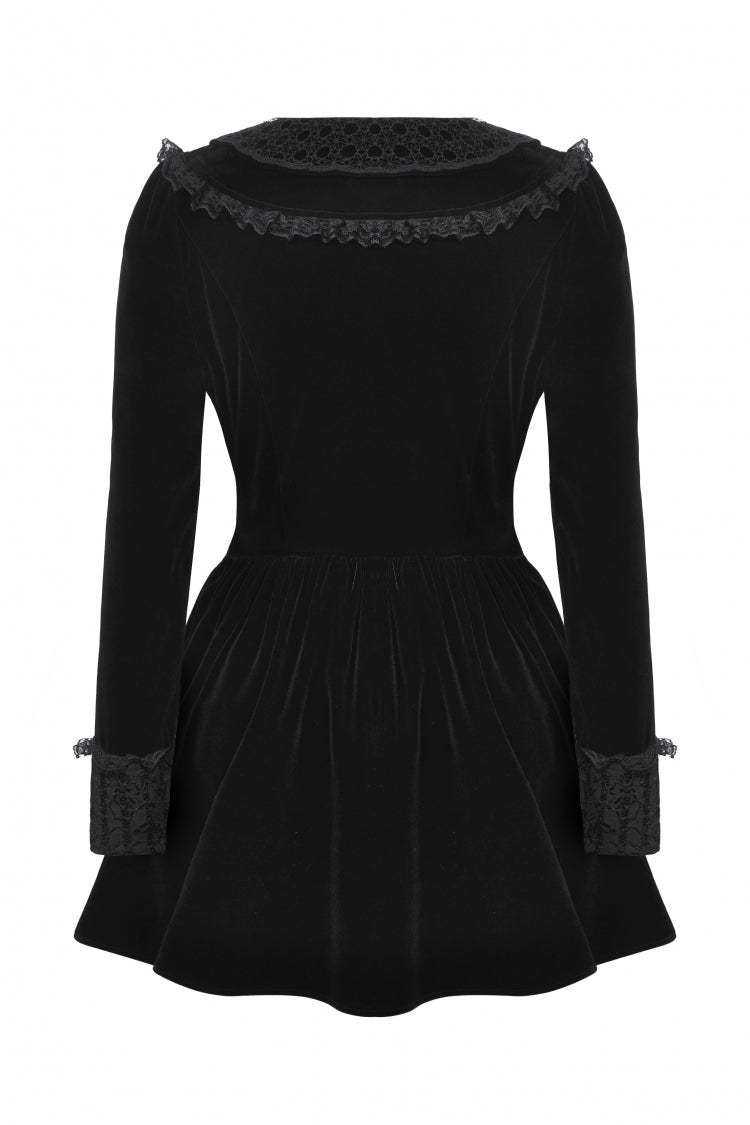 Black Long Sleeves Lace Women's Gothic Velvet Short Dress - Product - 10