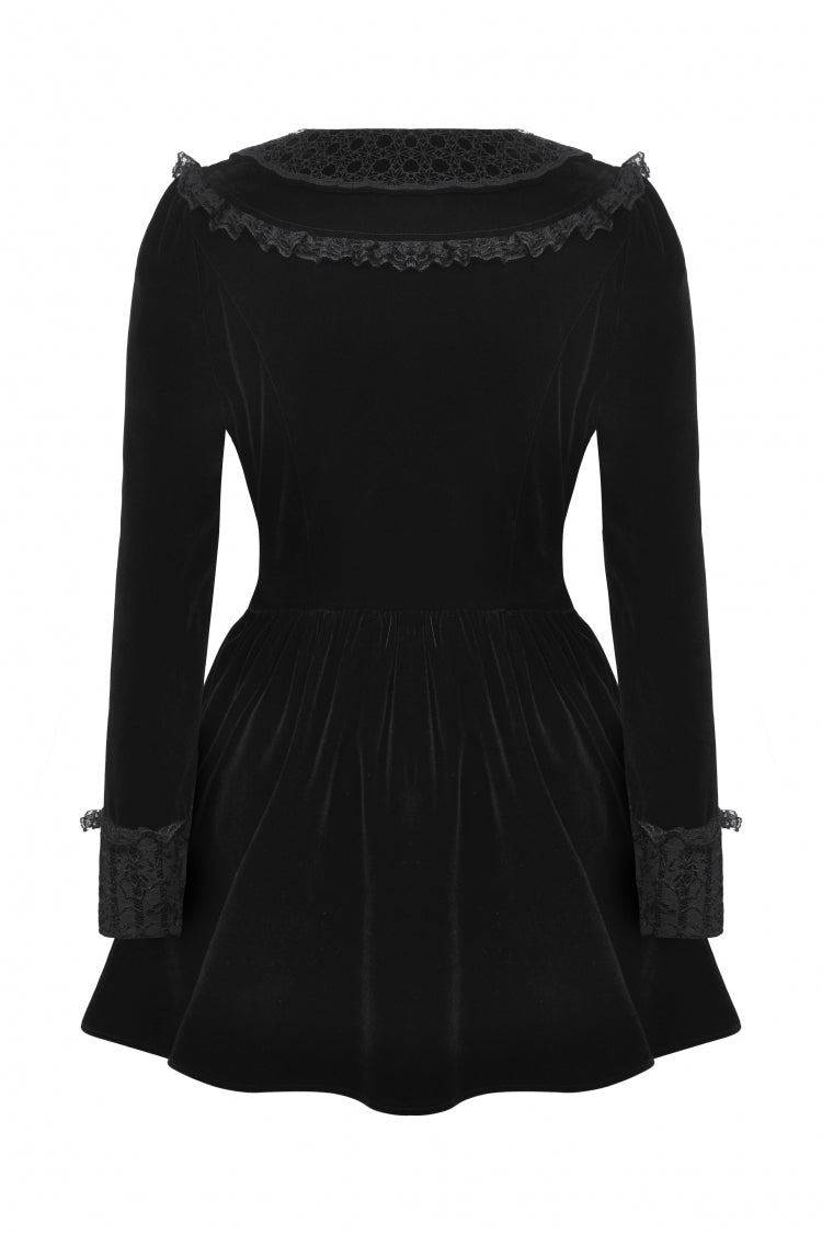 Black Long Sleeves Lace Women's Gothic Velvet Short Dress - Product - 10