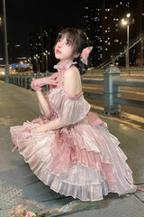 Pink Multi-layer Print Hanayome Bowknot Sweet Elegant Princess Lolita Jsk Dress - Product - 4