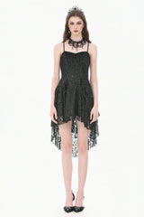 Black Lace-Up Women's Gothic High-Low Multi-Layered Ruffled Tail Lace Slip Dress - Product - 5