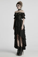Black Off Shoulder Ruffle Sheer Women's Gothic High/low Prom Dress - Product - 2