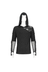 Black Lace Up Mesh Splice Long Sleeve Men's Punk Hoodies - Product - 9