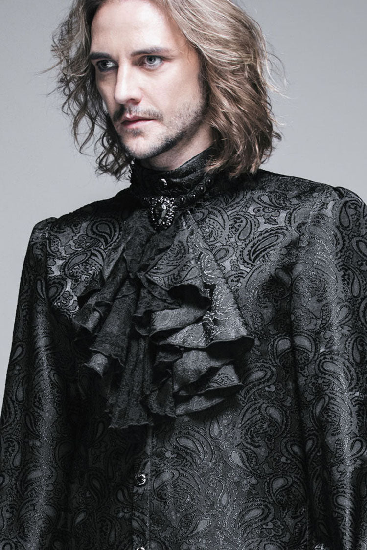 Black Lace Jacquard Jewel Pins Men's Gothic Tie - Product - 4