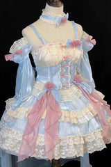 Blue [Heartbeat] Multi-Layered Ruffle Bowknot Lace Sweet Princess Lolita Jsk Dress - Product - 8