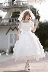 White Ode to Floating Lights Fantasy Fairy Short Sleeves Ruffle Sweet Elegant Lolita Dress - Product - 3