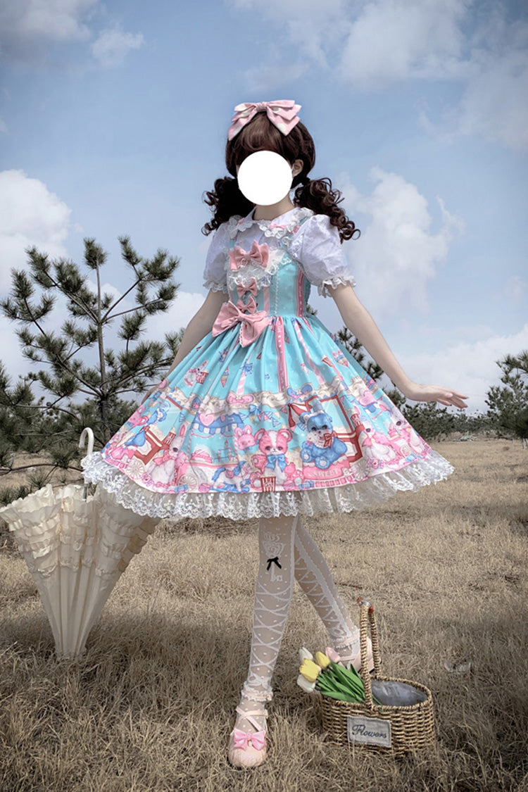 Green Doll Playground Print Ruffle Bowknot Sweet Lolita Jsk Dress - Product - 9