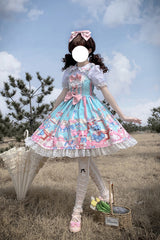 Green Doll Playground Print Ruffle Bowknot Sweet Lolita Jsk Dress - Product - 9