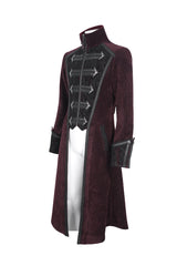 Red Stand Collar Long Sleeves Embroidery Slim Men's Gothic Coat - Product - 7