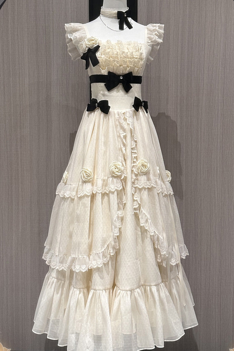 Ivory Free Verse Poetry Ruffle Bowknot Sweet Elegant Princess Lolita Tiered Dress - Product - 3