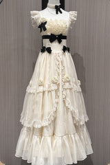 Ivory Free Verse Poetry Ruffle Bowknot Sweet Elegant Princess Lolita Tiered Dress - Product - 3