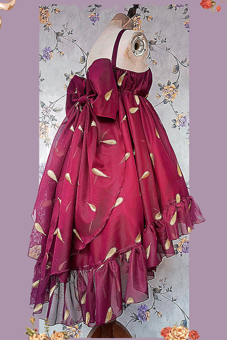 [Feather Snowflake Embroidery] Print Sleeveless Ruffle Bowknot Sweet Lolita Jsk Dress 3 Colors - Product - 20
