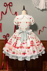 Mint Strawberry Dessert Doll Collar Short Sleeves Print Ruffle Bowknot Sweet Lolita Dress 4 Colors - Product - 28