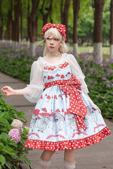Cat Head Mushroom Print Ruffle Bowknot Sweet Lolita Dress 2 Colors - Product - 4