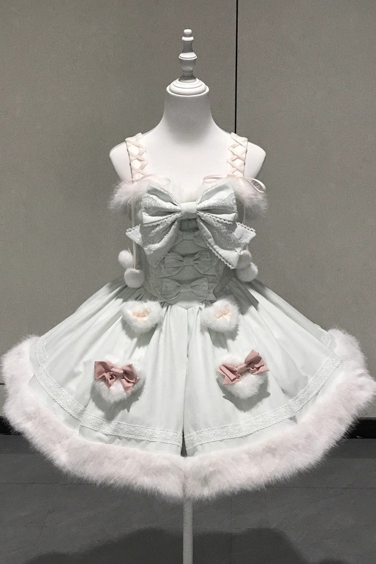 [Sweet Dream Bunny] Furry Bowknot Sweet Lolita Dress 2 Colors and 2 Versions - Green - 10