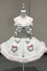 [Sweet Dream Bunny] Furry Bowknot Sweet Lolita Dress 2 Colors and 2 Versions - Green - 10