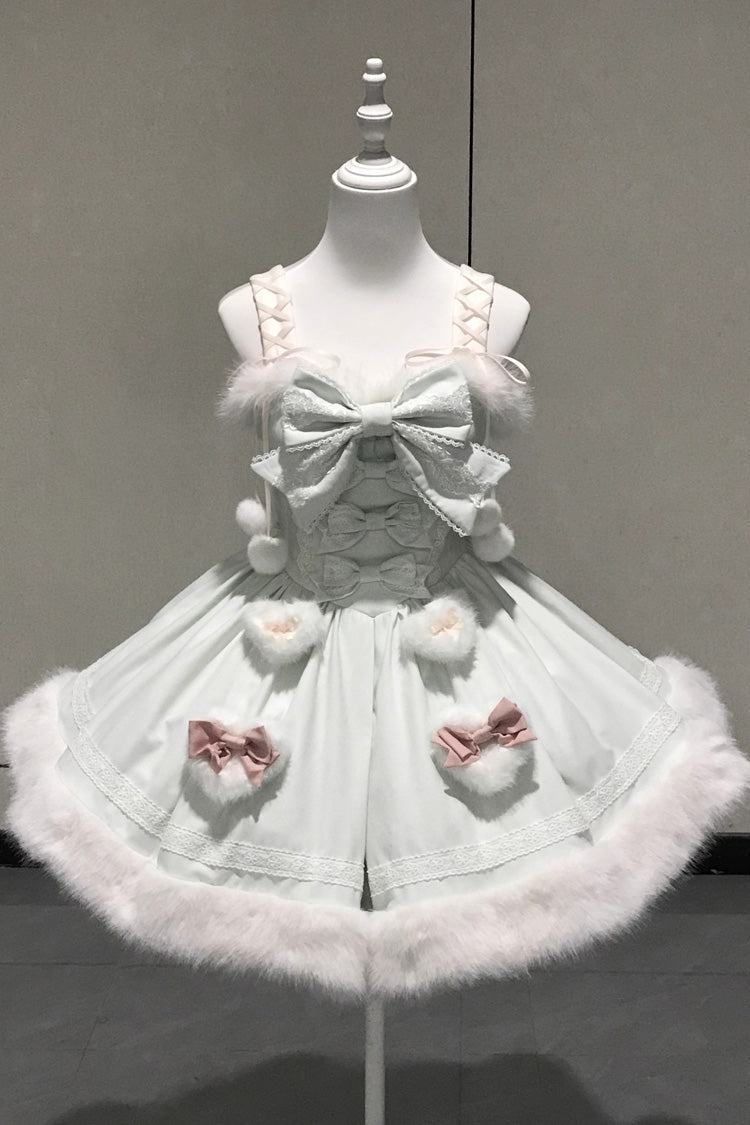 [Sweet Dream Bunny] Furry Bowknot Sweet Lolita Dress 2 Colors and 2 Versions - Green - 10