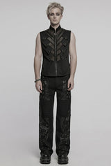 Black Stand Collar Stitching Mesh Men's Punk Vest - Product - 4