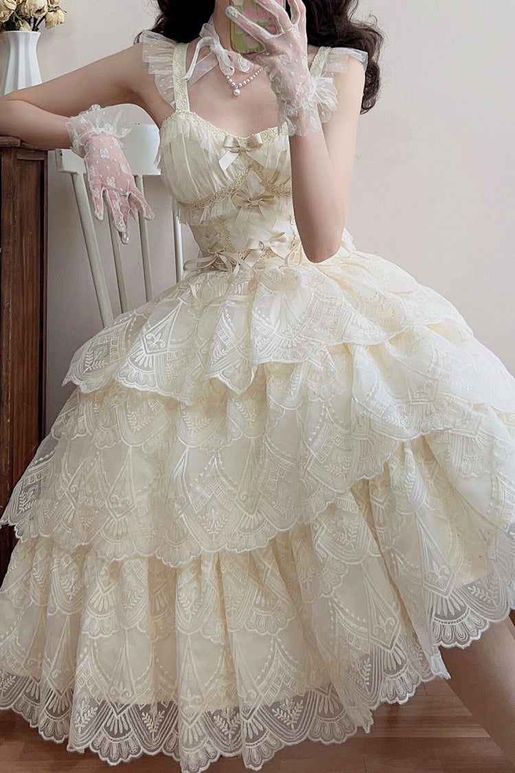Ivory [Tidal] Triple-Layered Ruffle Bowknot Sweet Lolita Skirt 2 Versions - Product - 6