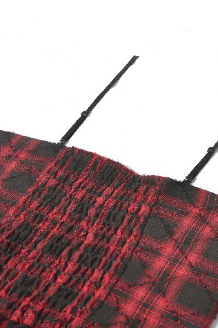 Black/Red Plaid Leather Multi-Layered Ruffled Women's Punk  Sweetcore Slip Dress - Product - 18