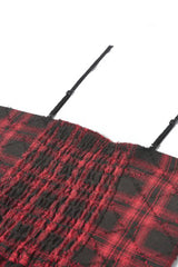 Black/Red Plaid Leather Multi-Layered Ruffled Women's Punk  Sweetcore Slip Dress - Product - 18