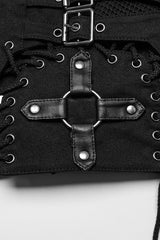 Black Lace-Up Mesh Buckle Women's Punk Shorts - Product - 6