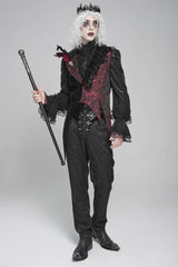 Black Long Sleeves Rose Print Irregular Contrast Color Men's Gothic Vest with Detachable Feather Accessory - Product - 6