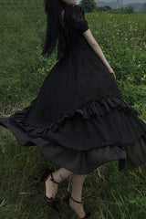 French Elegant Print Multi-Layer Ruffled Short Sleeve Classic Lolita Dress - Product - 7