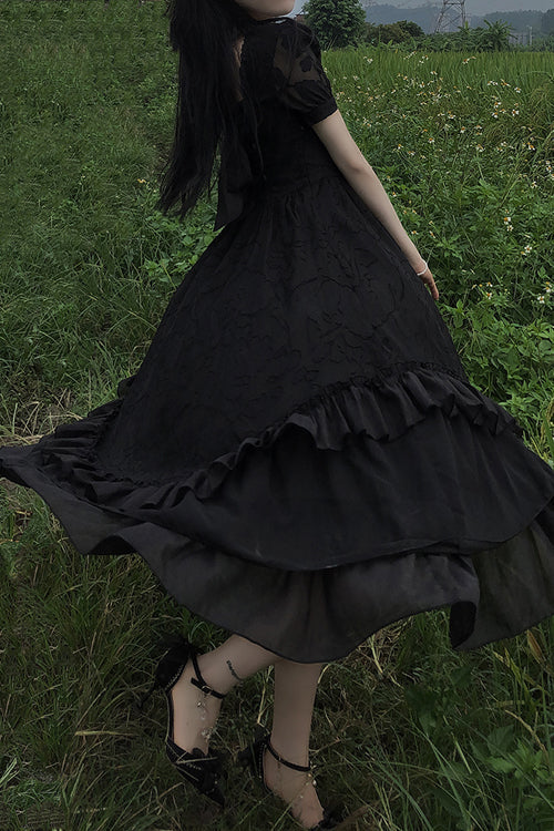 French Elegant Print Multi-Layer Ruffled Short Sleeve Classic Lolita Dress - Product - 7